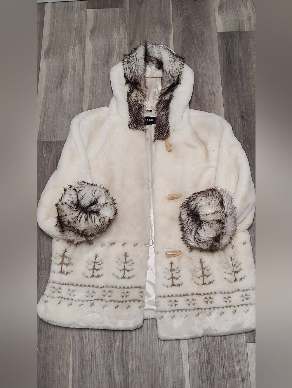 Vintage Y2k 90s To 2000s Alia Cream Faux-Fur Hooded Puffer Coat